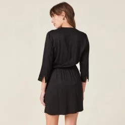 Vib's Robe Droite Manches 3/4 Noir Femme -Robe Boutique robe droite manches 34 noir femme b 36125212810850866