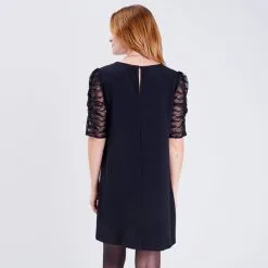 Vib's Robe Droite Manches 3/4 Noir Femme -Robe Boutique robe droite manches 34 noir femme b 36125292810740866