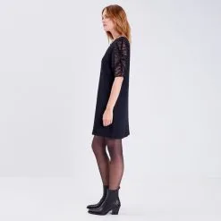 Vib's Robe Droite Manches 3/4 Noir Femme -Robe Boutique robe droite manches 34 noir femme d1 36125292810740866