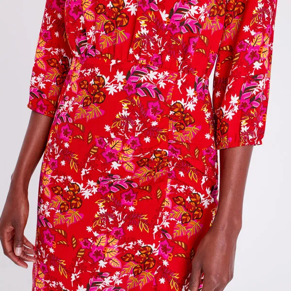 Vib's Robe Droite Manches 3/4 Rouge Femme 6 Vib's Robe Droite Manches 3/4 Rouge Femme – Image 4