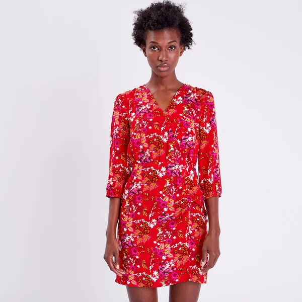 Vib's Robe Droite Manches 3/4 Rouge Femme 4 Vib's Robe Droite Manches 3/4 Rouge Femme – Image 2