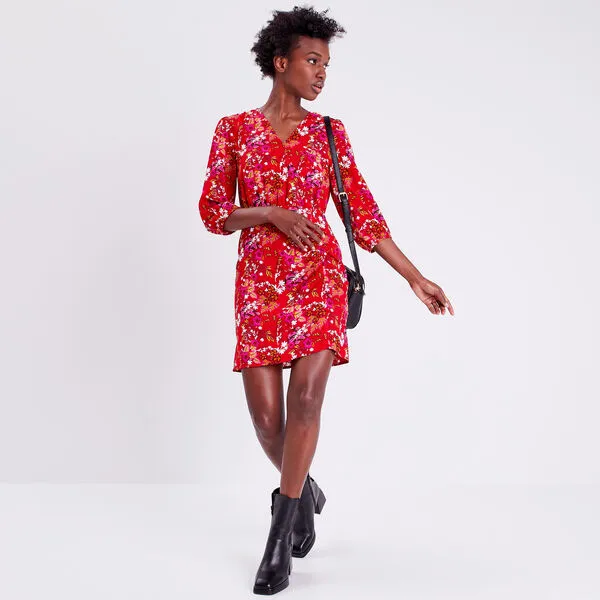 Vib's Robe Droite Manches 3/4 Rouge Femme 8 Vib's Robe Droite Manches 3/4 Rouge Femme – Image 6