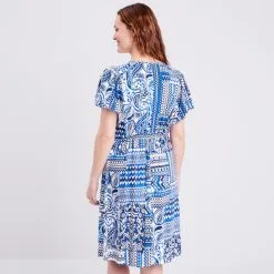 Vib's Robe Droite Manches Courtes Bleu Femme -Robe Boutique robe droite manches courtes bleu femme b 36125153700694273