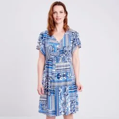 Vib's Robe Droite Manches Courtes Bleu Femme -Robe Boutique robe droite manches courtes bleu femme fp 36125153700694273