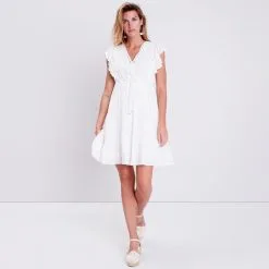 Vib's Robe Droite Manches Courtes Ecru Femme -Robe Boutique robe droite manches courtes ecru femme si 36125133700880201