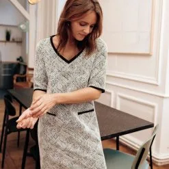 Vib's Robe Droite Manches Courtes Noir Femme -Robe Boutique robe droite manches courtes noir femme d2 36125153510474122