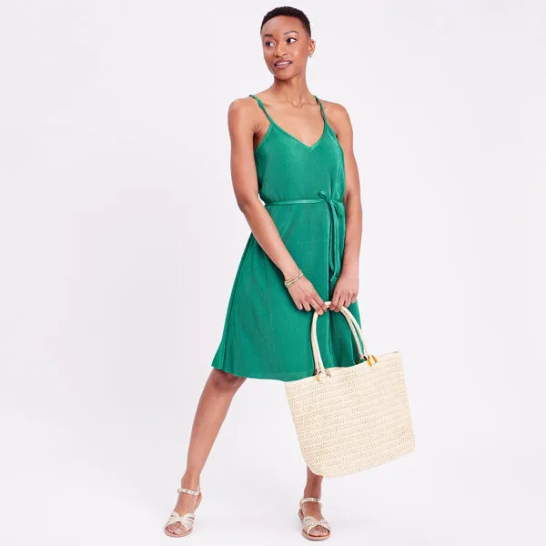 Vib's Robe Droite Plissée Vert Femme 8 Vib's Robe Droite Plissée Vert Femme – Image 6