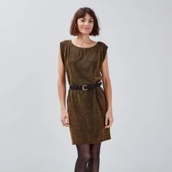 Vib's Robe Droite Sans Manches Couleur Or Femme -Robe Boutique robe droite sans manches couleur or femme fp 36125123510693430
