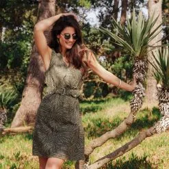 Vib's Robe Droite Sans Manches Vert Kaki Femme