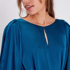 Vib's Robe Droite Satinée Ceinturée Bleu Pétrole Femme -Robe Boutique robe droite satinee ceinturee bleu ptrole femme d1 36125292810823030