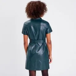 Vib's Robe Droite Simili Cuir Vert Foncé Femme -Robe Boutique robe droite simili cuir vert fonc femme b 36125393250540552