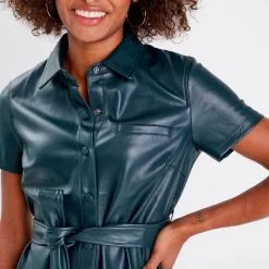 Vib's Robe Droite Simili Cuir Vert Foncé Femme -Robe Boutique robe droite simili cuir vert fonc femme d1 36125393250540552