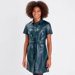 Vib's Robe Droite Simili Cuir Vert Foncé Femme -Robe Boutique robe droite simili cuir vert fonc femme fp 36125393250540552