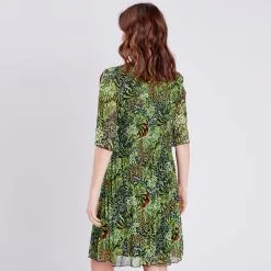 Vib's Robe Droite Volantée Plissée Vert Femme -Robe Boutique robe droite volantee plissee vert femme b 36125153700594106