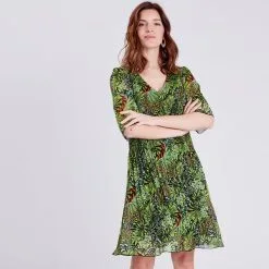 Vib's Robe Droite Volantée Plissée Vert Femme -Robe Boutique robe droite volantee plissee vert femme fp 36125153700594106