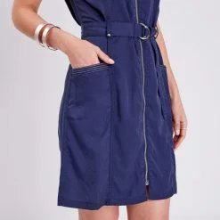 Vib's Robe Droite Zippée En Jean Bleu Marine Femme -Robe Boutique robe droite zippee en jean bleu marine femme d2 36125183701200367