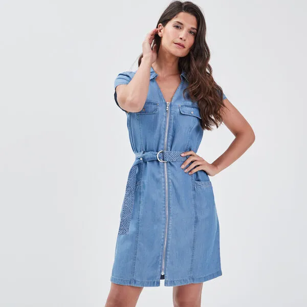 Vib's Robe Droite Zippée En Jean Denim Double Stone Femme 3 Vib's Robe Droite Zippée En Jean Denim Double Stone Femme