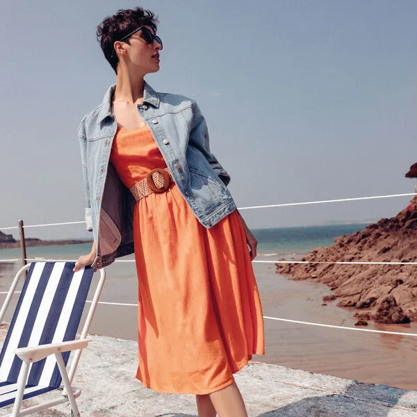 Vib's Robe évasée à Bretelles Orange Femme 3 Vib's Robe évasée à Bretelles Orange Femme