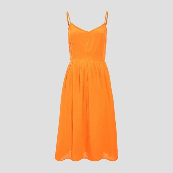 Vib's Robe évasée à Bretelles Orange Femme 8 Vib's Robe évasée à Bretelles Orange Femme – Image 6
