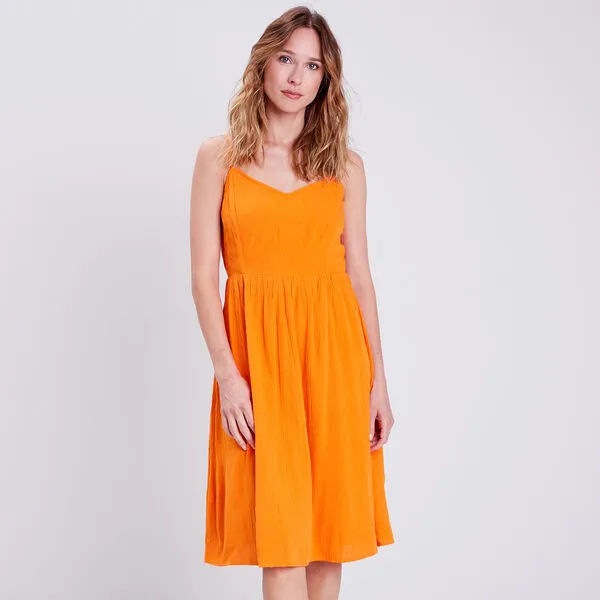 Vib's Robe évasée à Bretelles Orange Femme 4 Vib's Robe évasée à Bretelles Orange Femme – Image 2