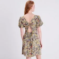 Vib's Robe évasée à Dos Ouvert Jaune Femme -Robe Boutique robe evasee a dos ouvert jaune femme b 36125282810773747