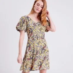 Vib's Robe évasée à Dos Ouvert Jaune Femme