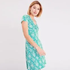 Vib's Robe évasée à Manches Courtes Bleu Pétrole Femme