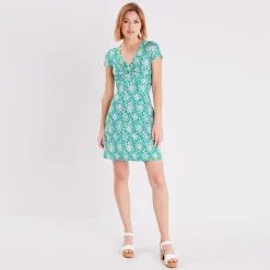 Vib's Robe évasée à Manches Courtes Bleu Pétrole Femme -Robe Boutique robe evasee a manches courtes bleu petrole femme si 36125313310395448