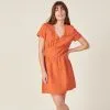 Vib's Robe évasée à Manches Courtes Orange Foncé Femme -Robe Boutique robe evasee a manches courtes orange fonc femme dc 36125212810793931