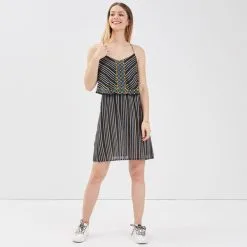 Vib's Robe évasée Avec Bretelles Noir Femme -Robe Boutique robe evasee avec bretelles noir femme si 36125343290273494