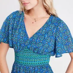 Vib's Robe évasée Avec Manches Courtes Bleu Femme -Robe Boutique robe evasee avec manches courtes bleu femme d1 36125313310275371