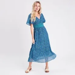 Vib's Robe évasée Avec Manches Courtes Bleu Femme -Robe Boutique robe evasee avec manches courtes bleu femme si 36125313310275371