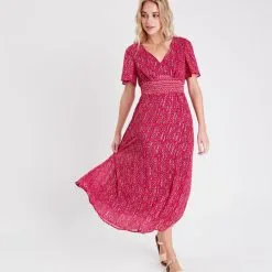 Vib's Robe évasée Avec Manches Courtes Rose Femme