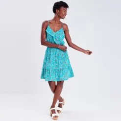 Vib's Robe évasée Bretelles Fines Vert Femme 13 Vib's Robe évasée Bretelles Fines Vert Femme -Robe Boutique robe evasee bretelles fines vert femme si 36125383290274691