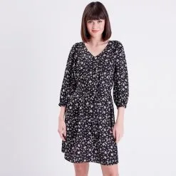 Vib's Robe évasée Ceinturée Noir Femme -Robe Boutique robe evasee ceinturee noir femme fp 36125393320264714