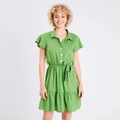 Vib's Robe évasée Ceinturée Vert Femme -Robe Boutique robe evasee ceinturee vert femme fp 36125313310225263