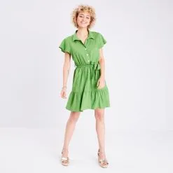 Vib's Robe évasée Ceinturée Vert Femme -Robe Boutique robe evasee ceinturee vert femme si 36125313310225263