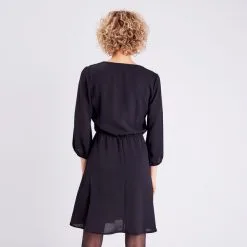 Vib's Robe évasée Col Cache-coeur Noir Femme -Robe Boutique robe evasee col cache coeur noir femme b 36125313320201001