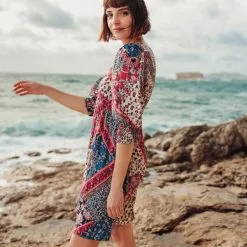 Vib's Robe évasée Col En V Bleu Femme -Robe Boutique robe evasee col en v bleu femme d2 36125153700634225