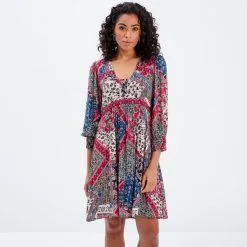 Vib's Robe évasée Col En V Bleu Femme -Robe Boutique robe evasee col en v bleu femme fp 36125153700634225