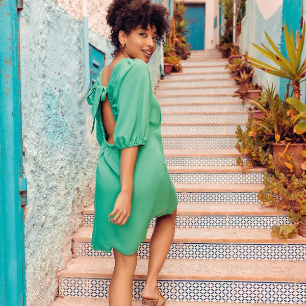 Vib's Robe évasée Dos Ouvert Vert Femme 3 Vib's Robe évasée Dos Ouvert Vert Femme