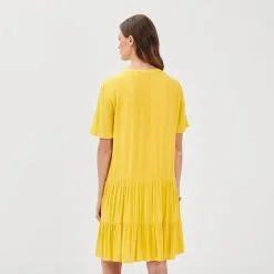 Vib's Robe évasée Fluide à Volants Jaune Femme -Robe Boutique robe evasee fluide a volants jaune femme b 36125183701383009