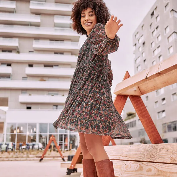 Vib's Robe évasée Fluide Col En V Marron Foncé Femme 3 Vib's Robe évasée Fluide Col En V Marron Foncé Femme