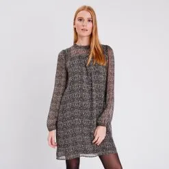 Vib's Robe évasée Fluide Col Volants Noir Femme -Robe Boutique robe evasee fluide col volants noir femme fp 36125242810863873