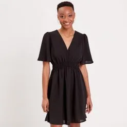 Vib's Robe évasée Fluide élastiquée Noir Femme -Robe Boutique robe evasee fluide elastiquee noir femme fp 36125313310641001