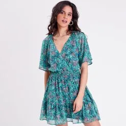 Vib's Robe évasée Fluide Smockée Vert Femme -Robe Boutique robe evasee fluide smockee vert femme d2 36125313310335317