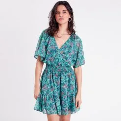 Vib's Robe évasée Fluide Smockée Vert Femme -Robe Boutique robe evasee fluide smockee vert femme fp 36125313310335317
