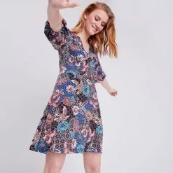 Vib's Robe évasée Manches 3/4 Bleu Marine Femme -Robe Boutique robe evasee manches 34 bleu marine femme fp 36125282810753663 1