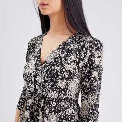 Vib's Robe évasée Manches 3/4 Noir Femme -Robe Boutique robe evasee manches 34 noir femme d1 36125373320161001