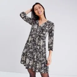 Vib's Robe évasée Manches 3/4 Noir Femme